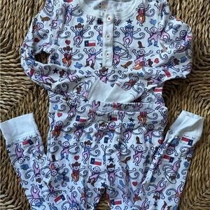 Roller Rabbit White and Pink Monkey Print Kids Pajama Set